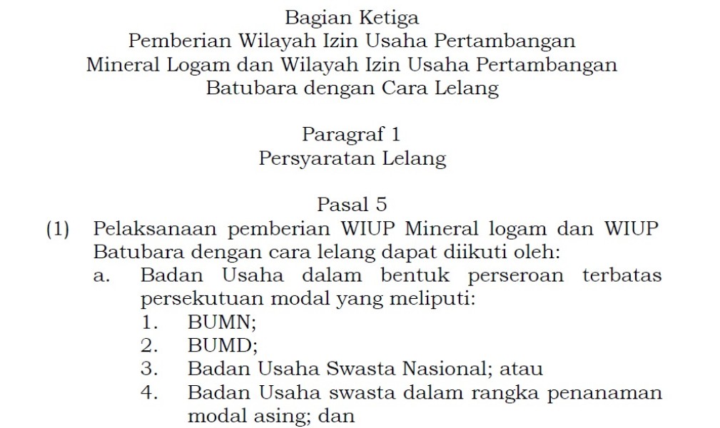 Memahami Persyaratan Lelang WIUP Mineral logam dan WIUP Batubara